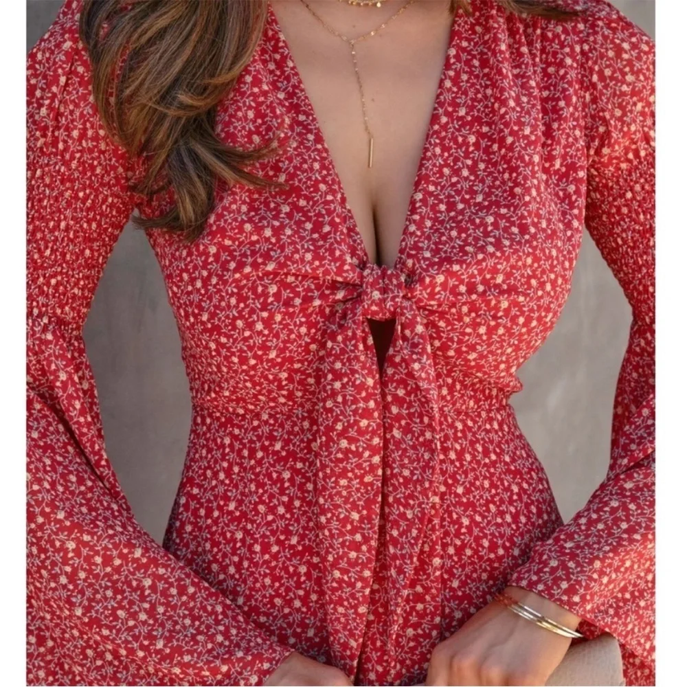 Vici Pink Bell Sleeve Wrap Sundress for Night Out - Picture 4 of 6
